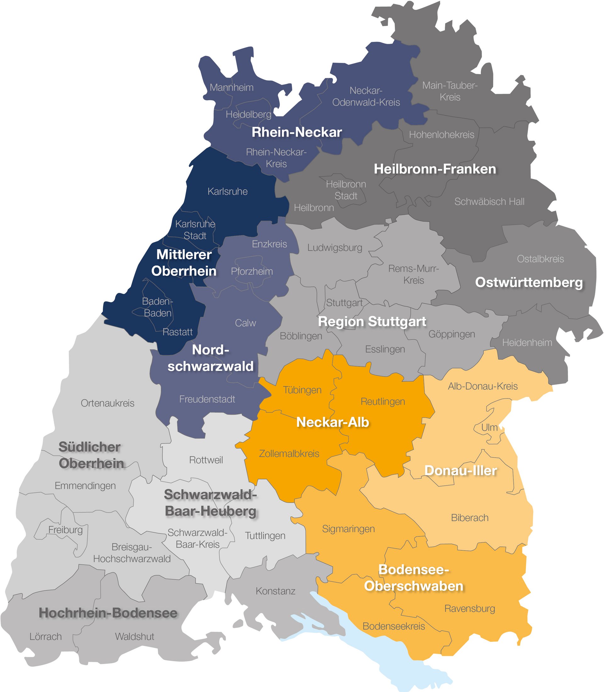 Karte Photovoltaik-Netzwerk in allen 12 Regionen Baden-Württembergs